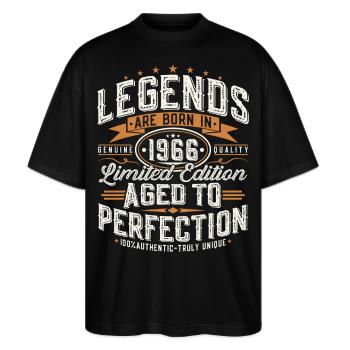 1966 Jahrgang Vintage Geburtstag Geschenk Retro - Stanley/Stella Oversized Unisex Bio T-Shirt Blaster 2.0 - Schwarz - Vorne - Alina (178cm) & Michal (187cm)