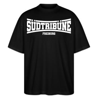 Südtribüne Freiburg | Farbe änderbar - Stanley/Stella Oversized Unisex Bio T-Shirt Blaster 2.0 - Schwarz - Vorne - Alina (178cm) & Michal (187cm)