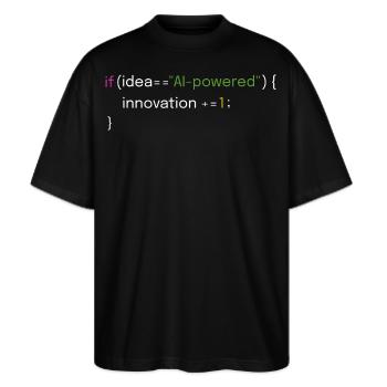 Innovations- und AI-Coding-Design - Stanley/Stella Oversized Unisex Bio T-Shirt Blaster 2.0 - Schwarz - Vorne - Alina (178cm) & Michal (187cm)