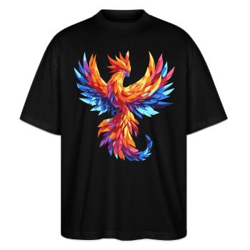 Phönix phoenix fantasy magic vogel - Stanley/Stella Oversized Unisex Bio T-Shirt Blaster 2.0 - Schwarz - Vorne - Alina (178cm) & Michal (187cm)
