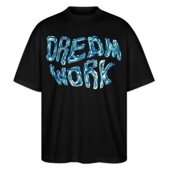 Dreamwork Chrome Bubble - Stanley/Stella Oversized Unisex Bio T-Shirt Blaster 2.0 - Schwarz - Vorne - Alina (178cm) & Michal (187cm)