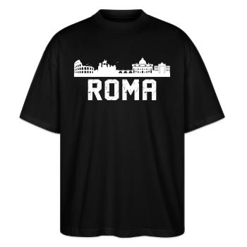 roma Skyline - Stanley/Stella Oversized Unisex Bio T-Shirt Blaster 2.0 - Schwarz - Vorne - Alina (178cm) & Michal (187cm)
