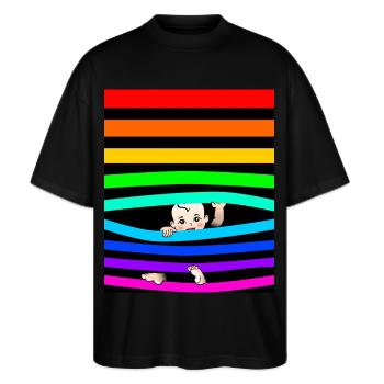 Werdende Mutter - Schwangerschaft Verkündung - Stanley/Stella Oversized Unisex Bio T-Shirt Blaster 2.0 - Schwarz - Vorne - Alina (178cm) & Michal (187cm)