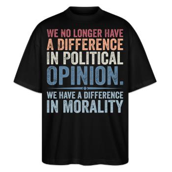Wir haben keine politischen Meinungsverschiedenheiten mehr - Stanley/Stella Oversized Unisex Bio T-Shirt Blaster 2.0 - Schwarz - Vorne - Alina (178cm) & Michal (187cm)