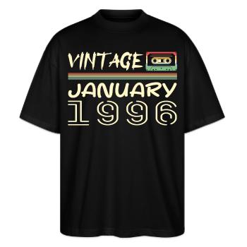 Jahrgang Januar 1996 – Geburtstag Januar 1996 - Stanley/Stella Oversized Unisex Bio T-Shirt Blaster 2.0 - Schwarz - Vorne - Alina (178cm) & Michal (187cm)
