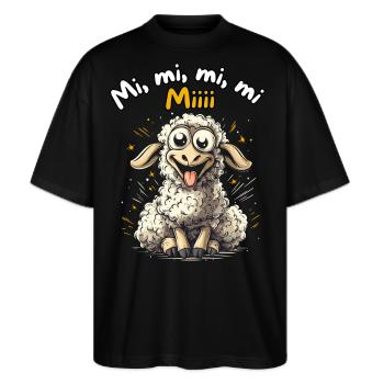 Mi Mi Mi Mi Miii - Lustiges Schaf Design - Stanley/Stella Oversized Unisex Bio T-Shirt Blaster 2.0 - Schwarz - Vorne - Alina (178cm) & Michal (187cm)