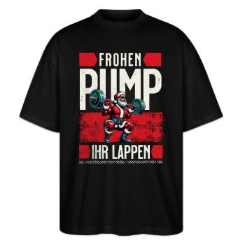 Weihnachten Gym Weihnachtsmann Fitness Training - Stanley/Stella Oversized Unisex Bio T-Shirt Blaster 2.0 - Schwarz - Vorne - Alina (178cm) & Michal (187cm)