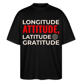 Längengrad Breitengrad Einstellung Dankbarkeit GIS Karte - Stanley/Stella Oversized Unisex Bio T-Shirt Blaster 2.0 - Schwarz - Vorne - Alina (178cm) & Michal (187cm)