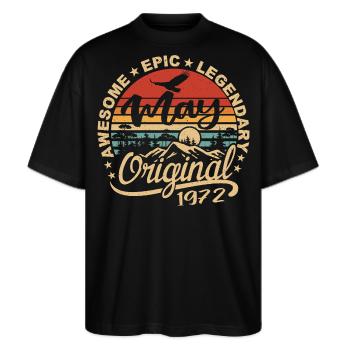 Geburtstag Mai 1972 Mai | Geschenk Mai 1972 - Stanley/Stella Oversized Unisex Bio T-Shirt Blaster 2.0 - Schwarz - Vorne - Alina (178cm) & Michal (187cm)