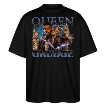 Star Trek Discovery Queen Grudge Katzen - Stanley/Stella Oversized Unisex Bio T-Shirt Blaster 2.0 - Schwarz - Vorne - Alina (178cm) & Michal (187cm)
