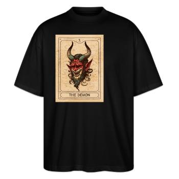 Demon - Demon Tarot Card - Demon Tarot - Lucifer - Stanley/Stella Oversized Unisex Bio T-Shirt Blaster 2.0 - Schwarz - Vorne - Alina (178cm) & Michal (187cm)