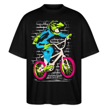 BMX Fahrrad | Buntes BMX - BMX Fahrer - Stanley/Stella Oversized Unisex Bio T-Shirt Blaster 2.0 - Schwarz - Vorne - Alina (178cm) & Michal (187cm)