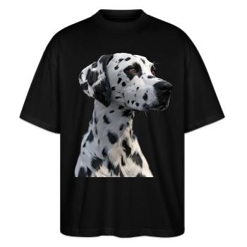 Dalmatiner - Stanley/Stella Oversized Unisex Bio T-Shirt Blaster 2.0 - Schwarz - Vorne - Alina (178cm) & Michal (187cm)