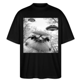 Meise - Stanley/Stella Oversized Unisex Bio T-Shirt Blaster 2.0 - Schwarz - Vorne - Alina (178cm) & Michal (187cm)