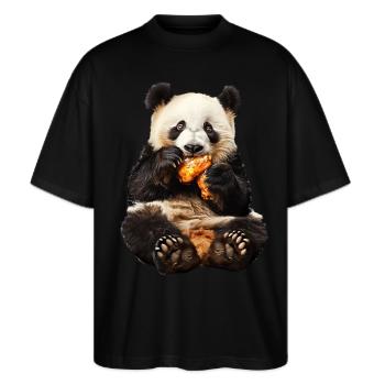 Panda - Stanley/Stella Oversized Unisex Bio T-Shirt Blaster 2.0 - Schwarz - Vorne - Alina (178cm) & Michal (187cm)