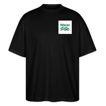 Grün Weiße Weser - Stanley/Stella Oversized Unisex Bio T-Shirt Blaster 2.0 - Schwarz - Vorne - Alina (178cm) & Michal (187cm)
