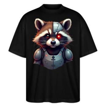 Lustige Roboter Tech Waschbär Cyborg Tier Raccoon - Stanley/Stella Oversized Unisex Bio T-Shirt Blaster 2.0 - Schwarz - Vorne - Alina (178cm) & Michal (187cm)
