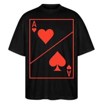 Herz Ass Kostüm Karneval Poker Geschenk Lustig - Stanley/Stella Oversized Unisex Bio T-Shirt Blaster 2.0 - Schwarz - Vorne - Alina (178cm) & Michal (187cm)