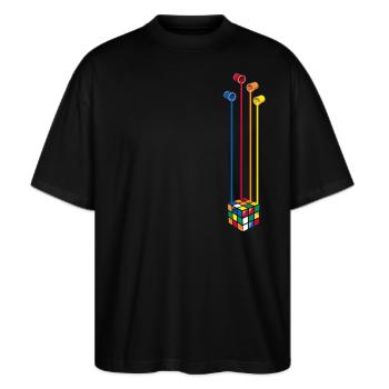 Rubik's Cube Zauberwürfel Farbeimer - Stanley/Stella Oversized Unisex Bio T-Shirt Blaster 2.0 - Schwarz - Vorne - Alina (178cm) & Michal (187cm)