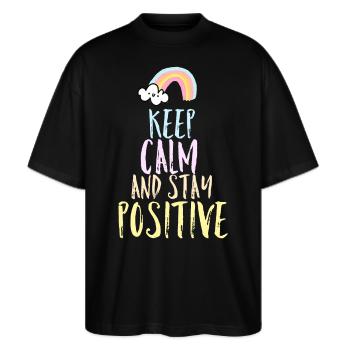 Positiv Spruch - Stanley/Stella Oversized Unisex Bio T-Shirt Blaster 2.0 - Schwarz - Vorne - Alina (178cm) & Michal (187cm)