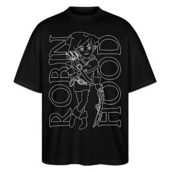 Robin Hood Schlitzohr Umrisse Mit Schriftzug - Stanley/Stella Oversized Unisex Bio T-Shirt Blaster 2.0 - Schwarz - Vorne - Alina (178cm) & Michal (187cm)