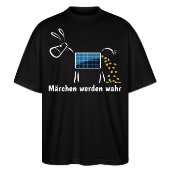 Märchen werden wahr - Goldesel - Photovoltaik - Stanley/Stella Oversized Unisex Bio T-Shirt Blaster 2.0 - Schwarz - Vorne - Alina (178cm) & Michal (187cm)