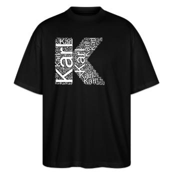 Karl Vorname als Wortwolke - Stanley/Stella Oversized Unisex Bio T-Shirt Blaster 2.0 - Schwarz - Vorne - Alina (178cm) & Michal (187cm)