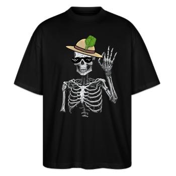 Skelett Gärtner Spinat Gärtnern Mime Vegetarier - Stanley/Stella Oversized Unisex Bio T-Shirt Blaster 2.0 - Schwarz - Vorne - Alina (178cm) & Michal (187cm)