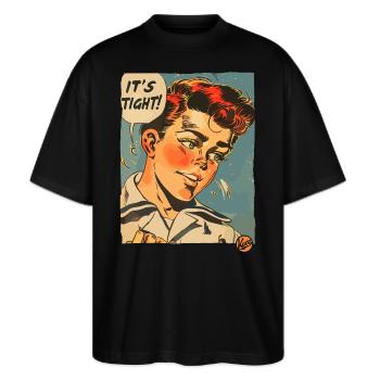 Vintage 50er-Jahre Cartoon-Junge: Das ist eng! - Stanley/Stella Oversized Unisex Bio T-Shirt Blaster 2.0 - Schwarz - Vorne - Alina (178cm) & Michal (187cm)