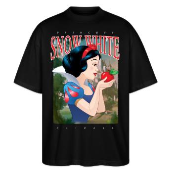 Schneewittchen Profilansicht Mit Rotem Apfel - Stanley/Stella Oversized Unisex Bio T-Shirt Blaster 2.0 - Schwarz - Vorne - Alina (178cm) & Michal (187cm)