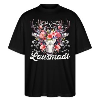 Lausmadl Mädchen Damen Trachtenshirt Kind Madl - Stanley/Stella Oversized Unisex Bio T-Shirt Blaster 2.0 - Schwarz - Vorne - Alina (178cm) & Michal (187cm)