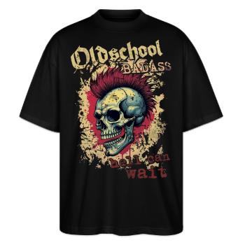 Oldschool Knallhart Punk Oi - Stanley/Stella Oversized Unisex Bio T-Shirt Blaster 2.0 - Schwarz - Vorne - Alina (178cm) & Michal (187cm)