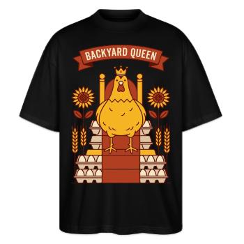 Hinterhof Königin Huhn - Stanley/Stella Oversized Unisex Bio T-Shirt Blaster 2.0 - Schwarz - Vorne - Alina (178cm) & Michal (187cm)