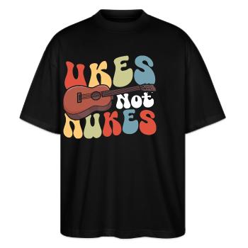Ukulele Lover Music Ukulele Kostüm Ukulele Merch - Stanley/Stella Oversized Unisex Bio T-Shirt Blaster 2.0 - Schwarz - Vorne - Alina (178cm) & Michal (187cm)
