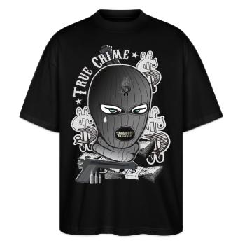 Wahre Kriminalität - Stanley/Stella Oversized Unisex Bio T-Shirt Blaster 2.0 - Schwarz - Vorne - Alina (178cm) & Michal (187cm)