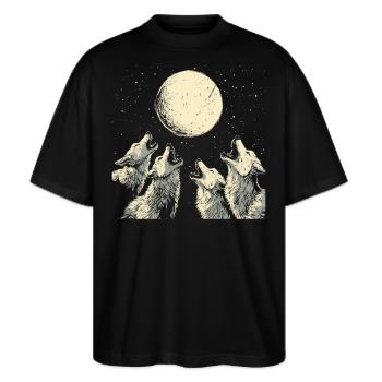 Heulende Wölfe Jahrgang Wolf Mond - Stanley/Stella Oversized Unisex Bio T-Shirt Blaster 2.0 - Schwarz - Vorne - Alina (178cm) & Michal (187cm)