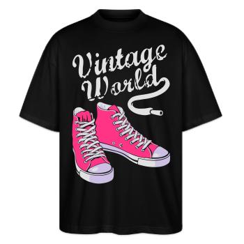 Vintage-Turnschuhe - Stanley/Stella Oversized Unisex Bio T-Shirt Blaster 2.0 - Schwarz - Vorne - Alina (178cm) & Michal (187cm)