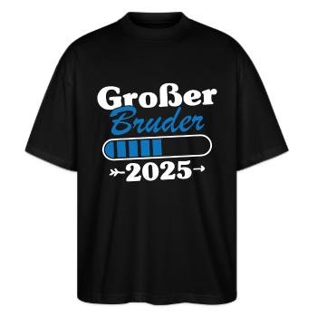 Großer Bruder Loading 2025 - Stanley/Stella Oversized Unisex Bio T-Shirt Blaster 2.0 - Schwarz - Vorne - Alina (178cm) & Michal (187cm)