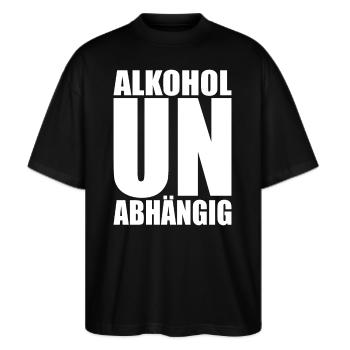Alkoholunabhängig Sober Straight Edge Alkoholfrei - Stanley/Stella Oversized Unisex Bio T-Shirt Blaster 2.0 - Schwarz - Vorne - Alina (178cm) & Michal (187cm)