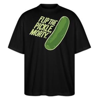 Rick And Morty Flip The Pickle Gewürzgurke - Stanley/Stella Oversized Unisex Bio T-Shirt Blaster 2.0 - Schwarz - Vorne - Alina (178cm) & Michal (187cm)