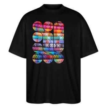 Helles gestricktes Patchwork - Stanley/Stella Oversized Unisex Bio T-Shirt Blaster 2.0 - Schwarz - Vorne - Alina (178cm) & Michal (187cm)