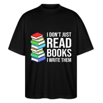 Poesie Gedicht Autor - Stanley/Stella Oversized Unisex Bio T-Shirt Blaster 2.0 - Schwarz - Vorne - Alina (178cm) & Michal (187cm)