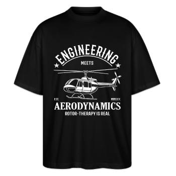 Hubschrauber – Engineering meets Aerodynamics - Stanley/Stella Oversized Unisex Bio T-Shirt Blaster 2.0 - Schwarz - Vorne - Alina (178cm) & Michal (187cm)