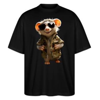 Opossum Beutelratte Didelphis Süße Opossums Possum - Stanley/Stella Oversized Unisex Bio T-Shirt Blaster 2.0 - Schwarz - Vorne - Alina (178cm) & Michal (187cm)