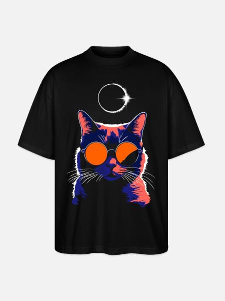 Katze Sonnenbrille Total Eclipse Cat - Stanley/Stella Oversized Unisex Bio T-Shirt Blaster 2.0 - Schwarz