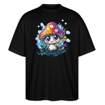 Magischer Pilz im Zauberwald - Stanley/Stella Oversized Unisex Bio T-Shirt Blaster 2.0 - Schwarz - Vorne - Alina (178cm) & Michal (187cm)