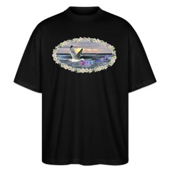 Meer Blüten Kunst Möwe sunset Jugendstil dark - Stanley/Stella Oversized Unisex Bio T-Shirt Blaster 2.0 - Schwarz - Vorne - Alina (178cm) & Michal (187cm)
