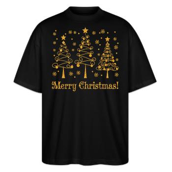 Weihnachtsbaum Merry Christmas Tannenbaum festlich - Stanley/Stella Oversized Unisex Bio T-Shirt Blaster 2.0 - Schwarz - Vorne - Alina (178cm) & Michal (187cm)