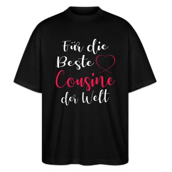 Beste Cousine - Stanley/Stella Oversized Unisex Bio T-Shirt Blaster 2.0 - Schwarz - Vorne - Alina (178cm) & Michal (187cm)