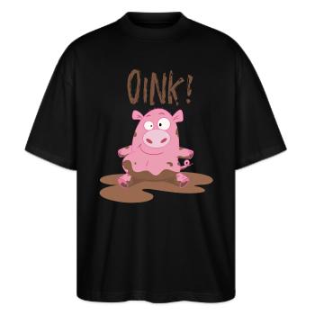 Kleinkinder u. Kinder lustiges Piggy T-Shirt - Stanley/Stella Oversized Unisex Bio T-Shirt Blaster 2.0 - Schwarz - Vorne - Alina (178cm) & Michal (187cm)